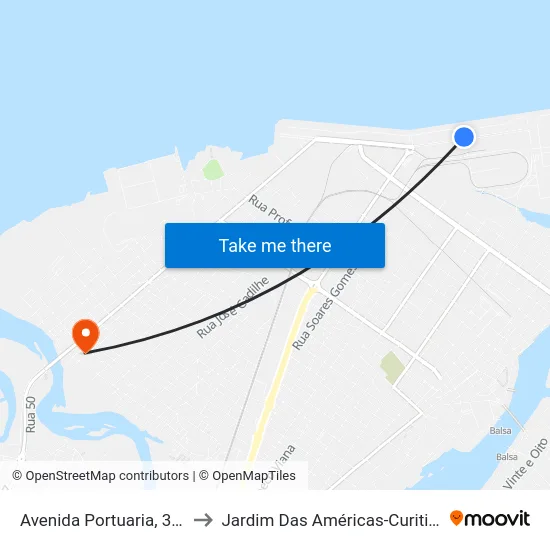 Avenida Portuaria, 355 to Jardim Das Américas-Curitiba map