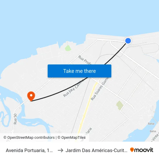 Avenida Portuaria, 1000 to Jardim Das Américas-Curitiba map