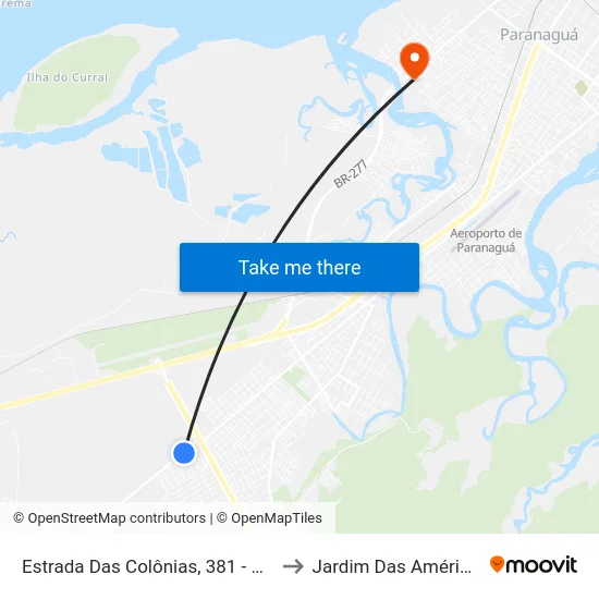 Estrada Das Colônias, 381 - Centro Esportivo to Jardim Das Américas-Curitiba map