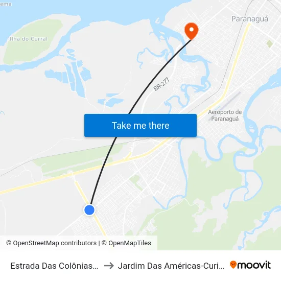 Estrada Das Colônias, 33 to Jardim Das Américas-Curitiba map