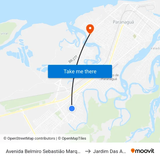 Avenida Belmiro Sebastião Marques, 993 (Hospital João Paulo II) to Jardim Das Américas-Curitiba map