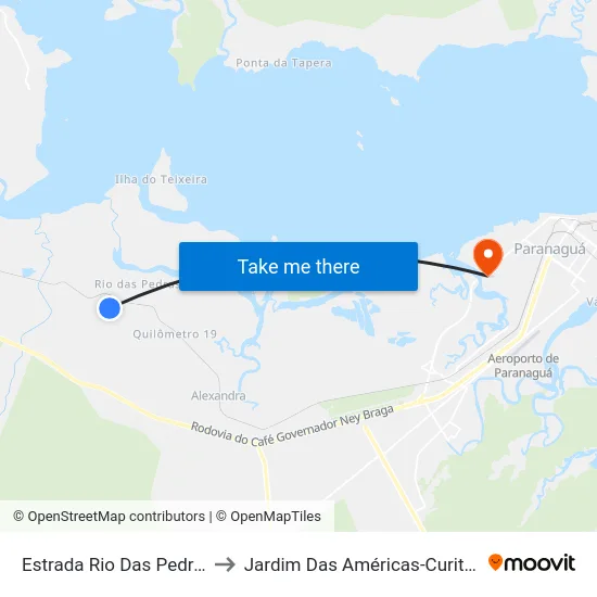 Estrada Rio Das Pedras to Jardim Das Américas-Curitiba map