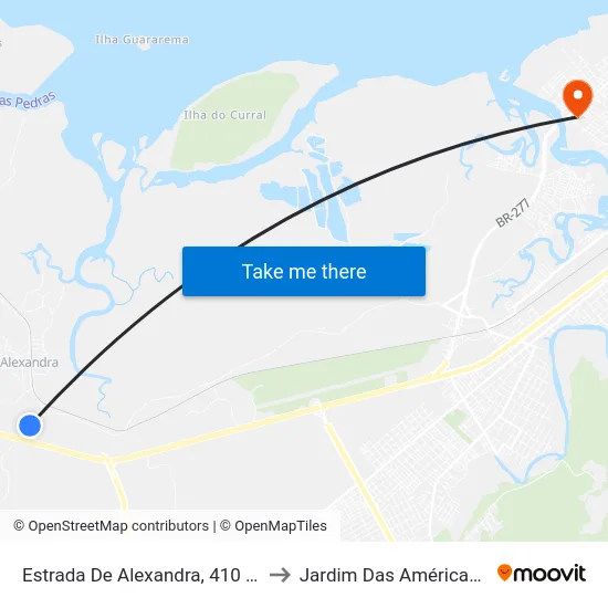 Estrada De Alexandra, 410 - Cemitério to Jardim Das Américas-Curitiba map