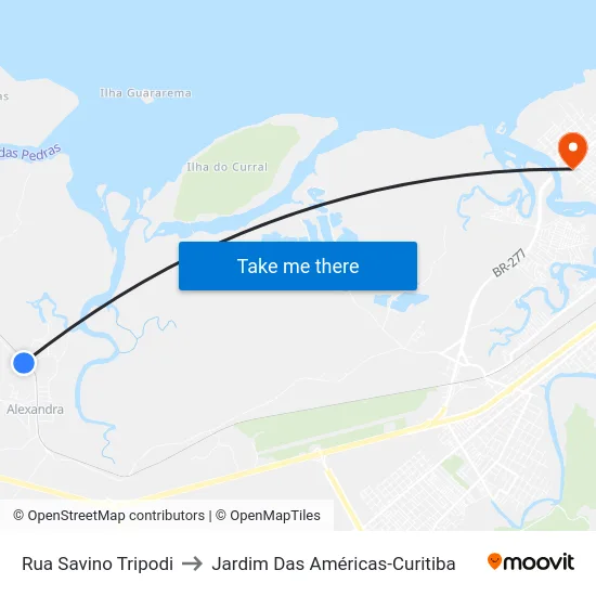 Rua Savino Tripodi to Jardim Das Américas-Curitiba map