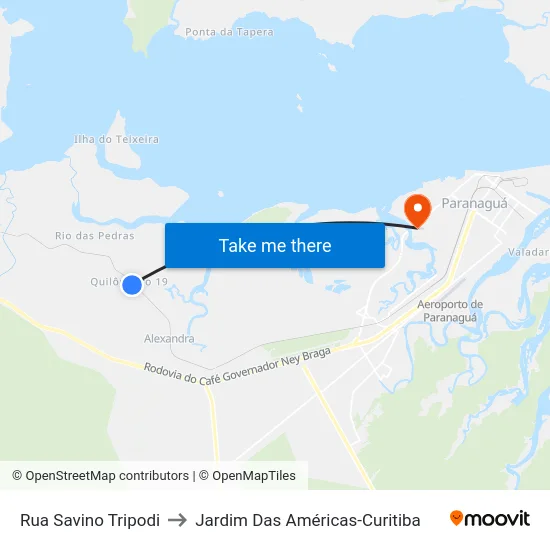 Rua Savino Tripodi to Jardim Das Américas-Curitiba map