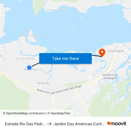 Estrada Rio Das Pedras to Jardim Das Américas-Curitiba map