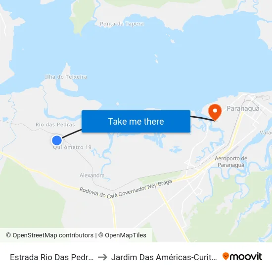 Estrada Rio Das Pedras to Jardim Das Américas-Curitiba map