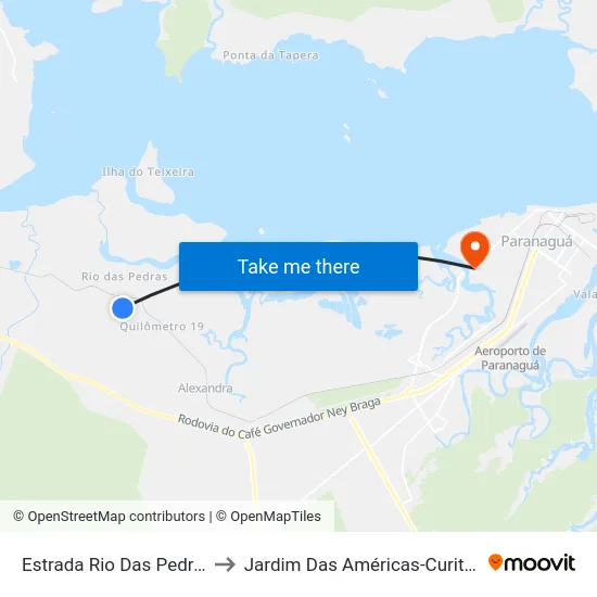 Estrada Rio Das Pedras to Jardim Das Américas-Curitiba map