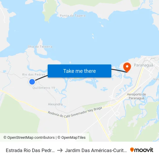 Estrada Rio Das Pedras to Jardim Das Américas-Curitiba map