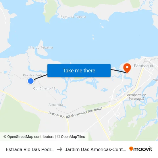 Estrada Rio Das Pedras to Jardim Das Américas-Curitiba map