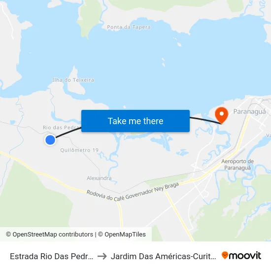 Estrada Rio Das Pedras to Jardim Das Américas-Curitiba map