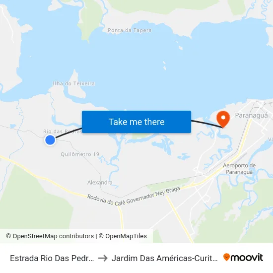 Estrada Rio Das Pedras to Jardim Das Américas-Curitiba map