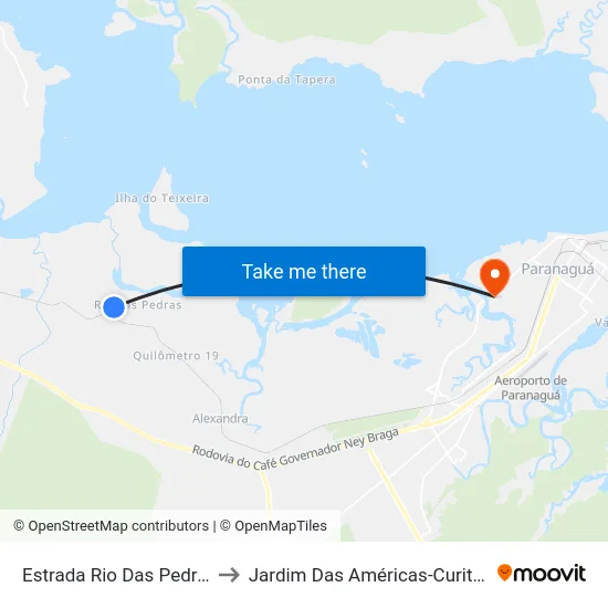 Estrada Rio Das Pedras to Jardim Das Américas-Curitiba map