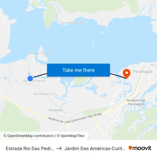 Estrada Rio Das Pedras to Jardim Das Américas-Curitiba map