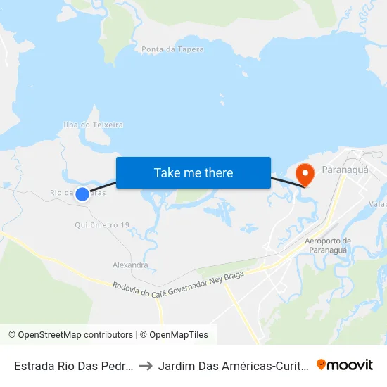 Estrada Rio Das Pedras to Jardim Das Américas-Curitiba map