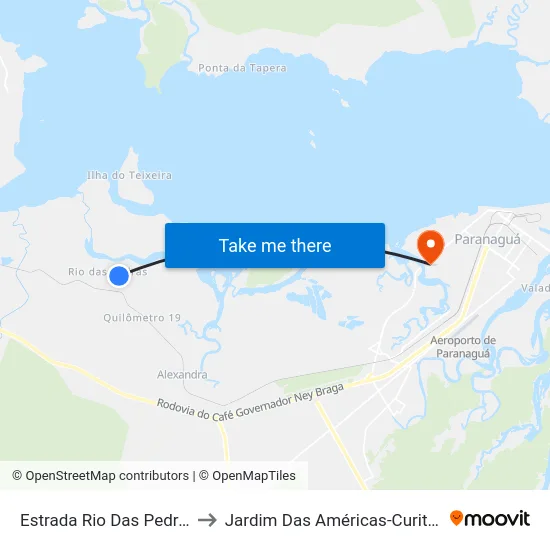 Estrada Rio Das Pedras to Jardim Das Américas-Curitiba map