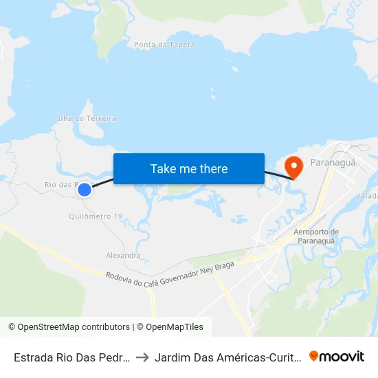 Estrada Rio Das Pedras to Jardim Das Américas-Curitiba map