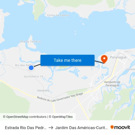 Estrada Rio Das Pedras to Jardim Das Américas-Curitiba map