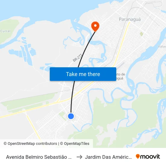 Avenida Belmiro Sebastião Marques, 1474 to Jardim Das Américas-Curitiba map