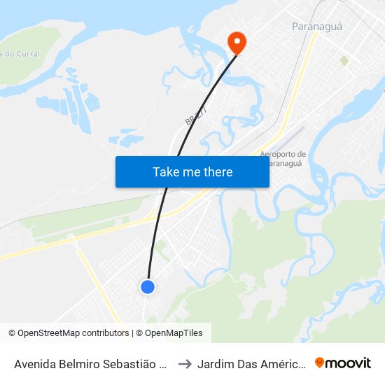 Avenida Belmiro Sebastião Marques, 2621 to Jardim Das Américas-Curitiba map