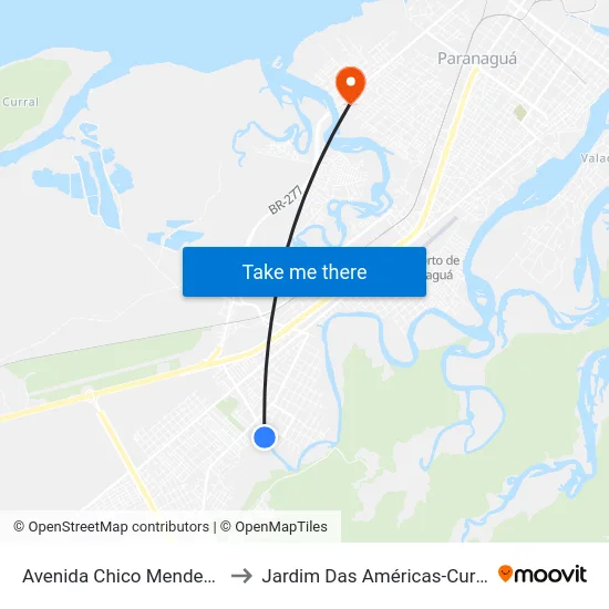 Avenida Chico Mendes, 83 to Jardim Das Américas-Curitiba map