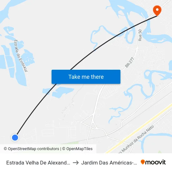 Estrada Velha De Alexandra, 2143 to Jardim Das Américas-Curitiba map