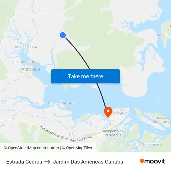 Estrada Cedros to Jardim Das Américas-Curitiba map