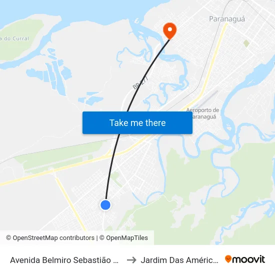 Avenida Belmiro Sebastião Marques, 2650 to Jardim Das Américas-Curitiba map