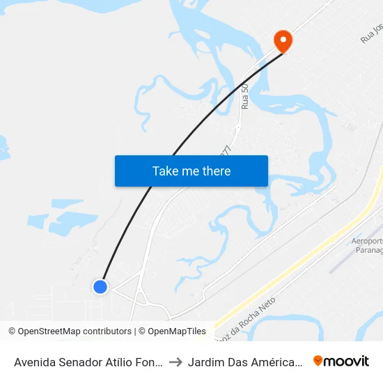 Avenida Senador Atílio Fontana, 1480 to Jardim Das Américas-Curitiba map