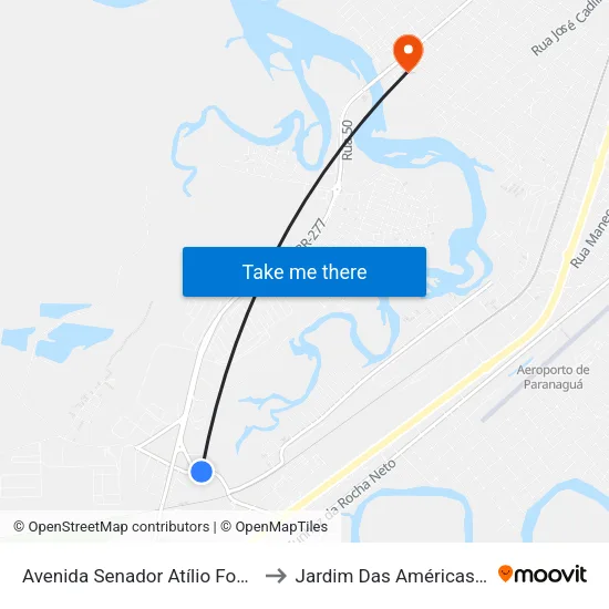 Avenida Senador Atílio Fontana, 700 to Jardim Das Américas-Curitiba map