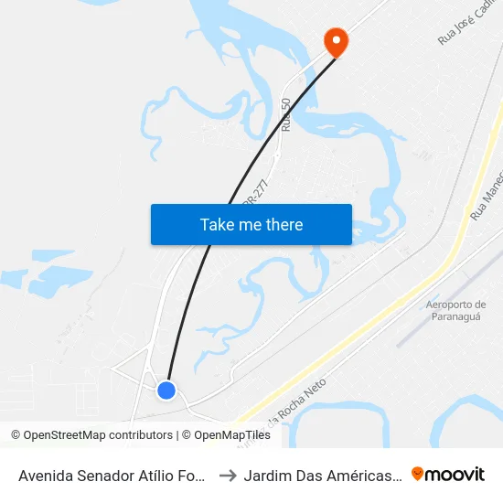 Avenida Senador Atílio Fontana, 699 to Jardim Das Américas-Curitiba map