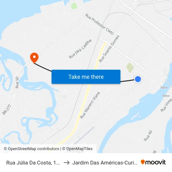 Rua Júlia Da Costa, 1056 to Jardim Das Américas-Curitiba map