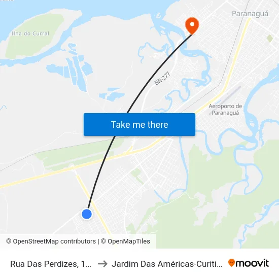 Rua Das Perdizes, 193 to Jardim Das Américas-Curitiba map