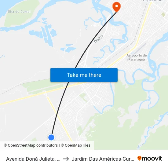 Avenida Doná Julieta, 124 to Jardim Das Américas-Curitiba map