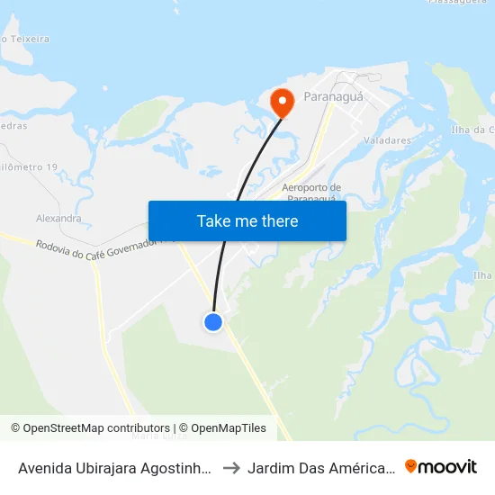 Avenida Ubirajara Agostinho Ramos, 56 to Jardim Das Américas-Curitiba map