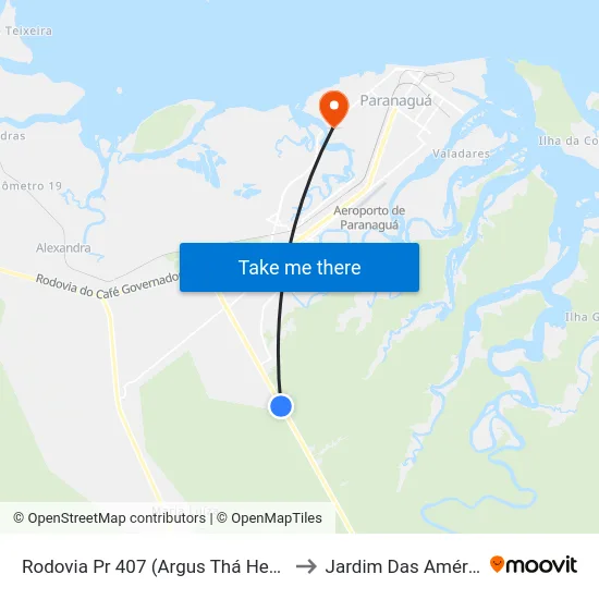 Rodovia Pr 407 (Argus Thá Heyn) Banca Da Helena to Jardim Das Américas-Curitiba map