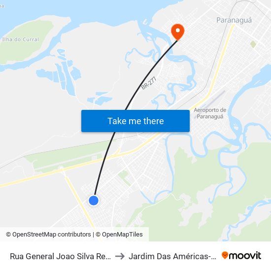 Rua General Joao Silva Rebello, 70 to Jardim Das Américas-Curitiba map