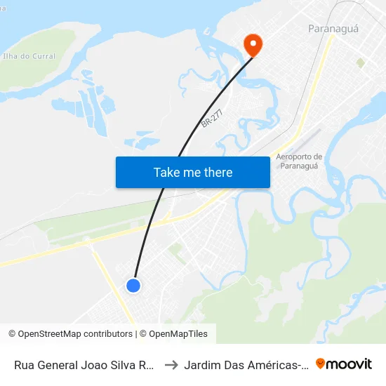 Rua General Joao Silva Rebello, 70 to Jardim Das Américas-Curitiba map