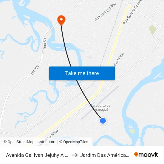 Avenida Gal Ivan Jejuhy A Costa, 735 to Jardim Das Américas-Curitiba map