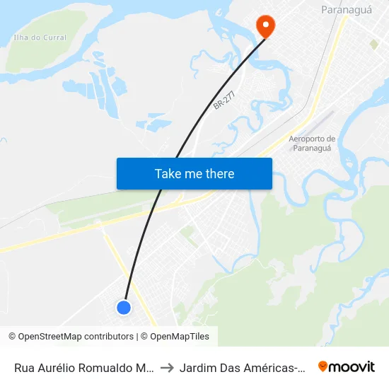 Rua Aurélio Romualdo Moro, 10 to Jardim Das Américas-Curitiba map