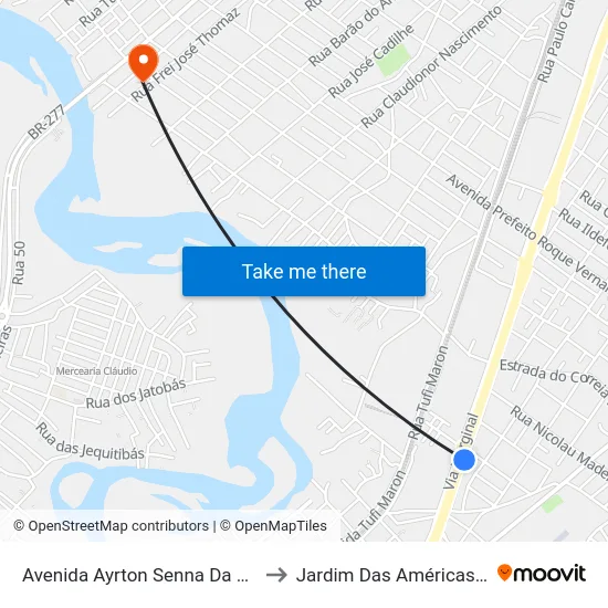 Avenida Ayrton Senna Da Silva, 2113 to Jardim Das Américas-Curitiba map
