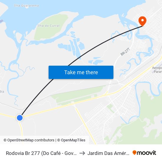 Rodovia Br 277 (Do Café - Governador Ney Braga) to Jardim Das Américas-Curitiba map