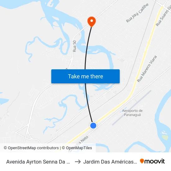 Avenida Ayrton Senna Da Silva, 2052 to Jardim Das Américas-Curitiba map