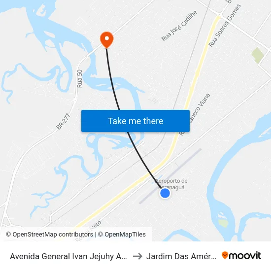 Avenida General Ivan Jejuhy Afonso Da Costa 762 to Jardim Das Américas-Curitiba map