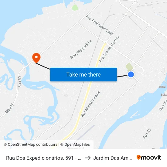 Rua Dos Expedicionários, 591 - Exclusivo Intermunicipal to Jardim Das Américas-Curitiba map
