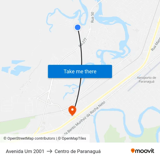 Avenida Um 2001 to Centro de Paranaguá map