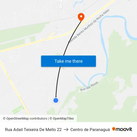 Rua Adail Teixeira De Mello 22 to Centro de Paranaguá map