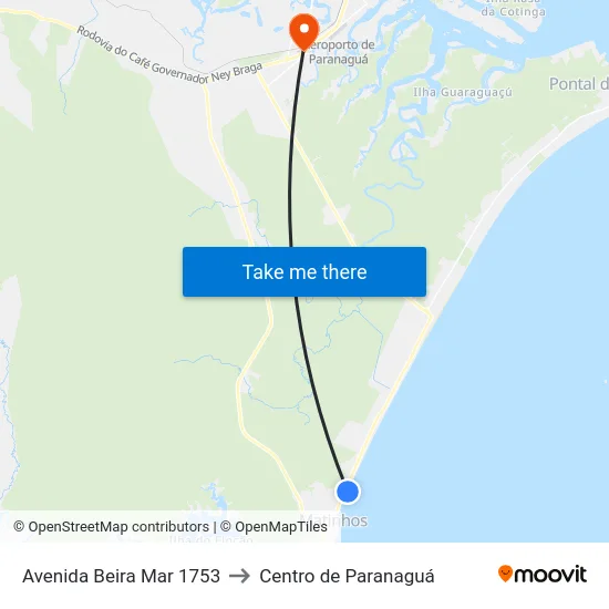 Avenida Beira Mar 1753 to Centro de Paranaguá map