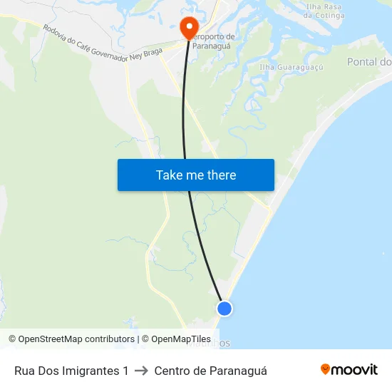 Rua Dos Imigrantes 1 to Centro de Paranaguá map