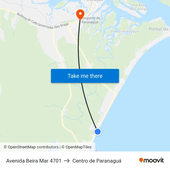 Avenida Beira Mar 4701 to Centro de Paranaguá map